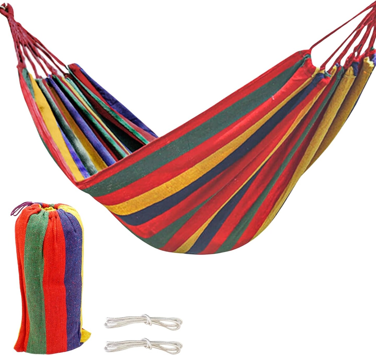 4E’s Novelty Cotton Double Hammock - Portable Hammock with Ropes, Travel Bag, Max 450lb, Hammocks for Outside