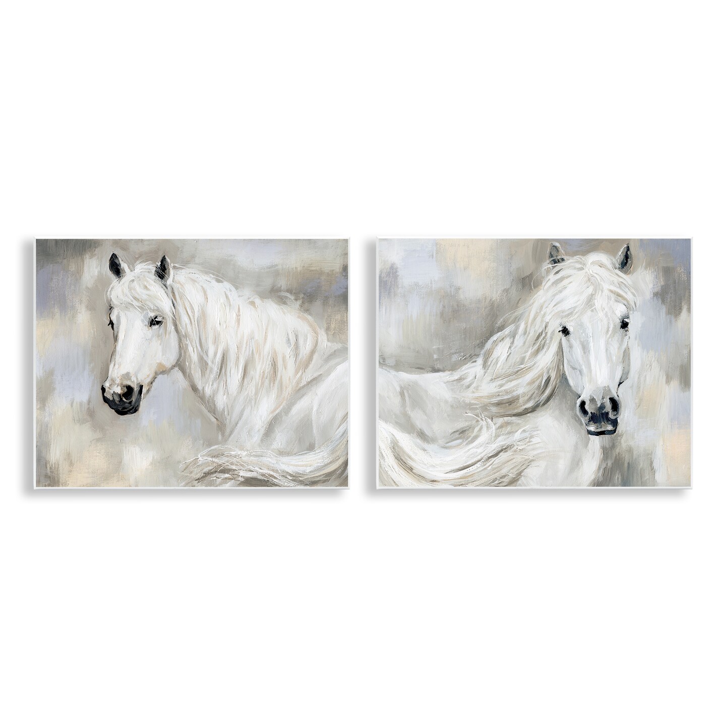 Stupell Industries Charming White Horses 2pc Wall Plaque Art Set Design by Victoria Barnes