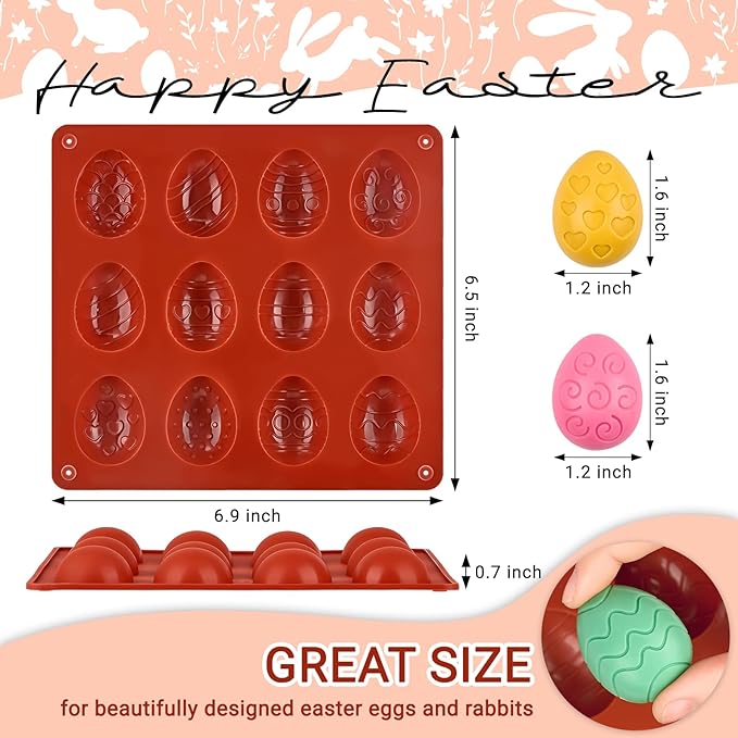 Easter Silicone Chocolate Molds, 3 Packs Egg Shaped Candy Mold Non Stick Baking Pan for DIY Chocolate, Fondant, Gummy, Jelly, Hot Chocolate Bomb, Cake Topper