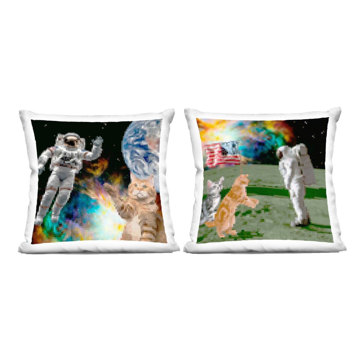 Stupell Industries Cats & Astronauts in Space 2pc Decorative Printed Throw Pillow Set Design by June Erica Vess, 18 x 7 x 18