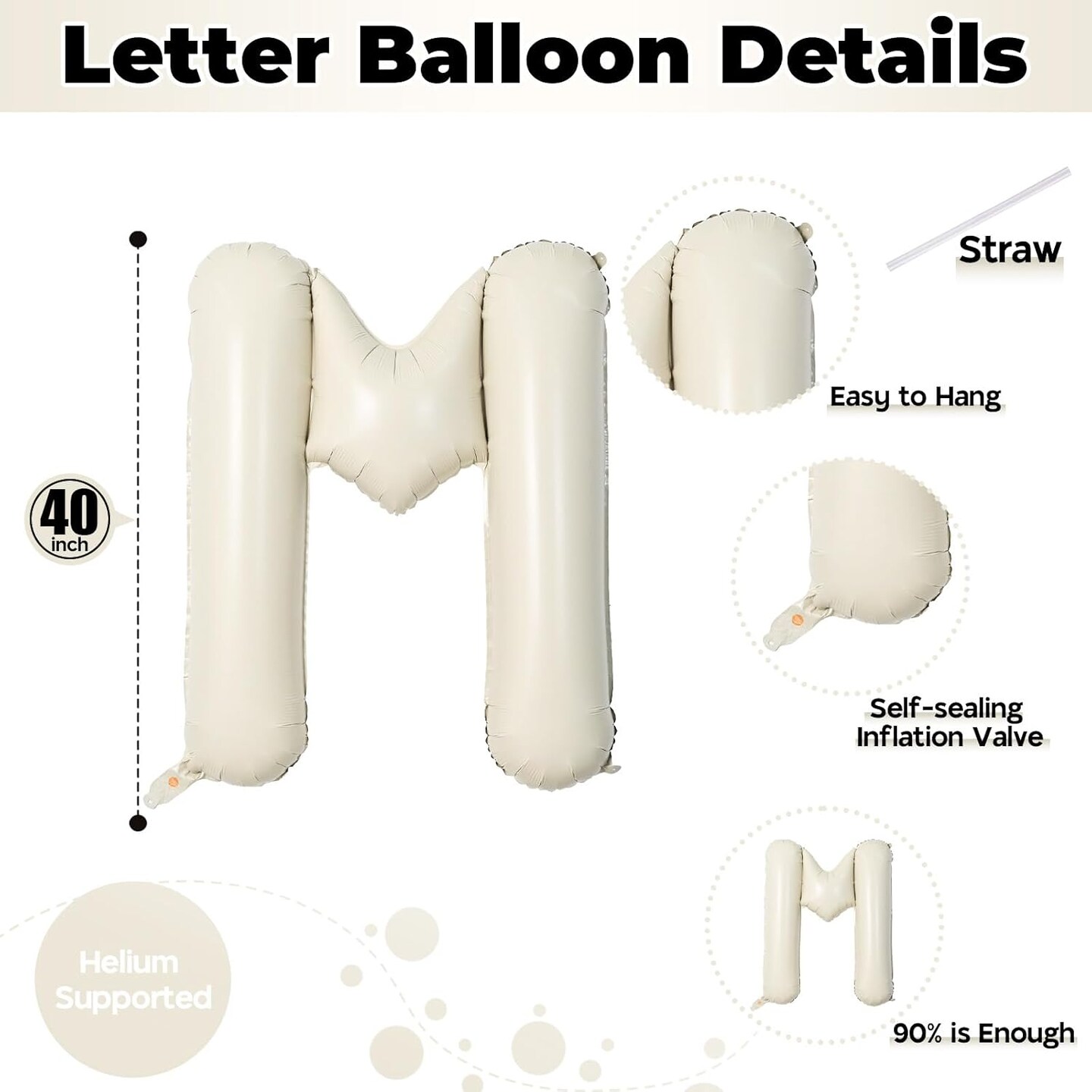 40 Inch Beige Mom Balloons for Mothers Day Decorations, Large Cream Mother&#x27;s Day Mylar Foil Balloon Letter, Ivory White Sand Mom Alphabet Sign for Mama Birthday Baby Shower Party Decor Supplies