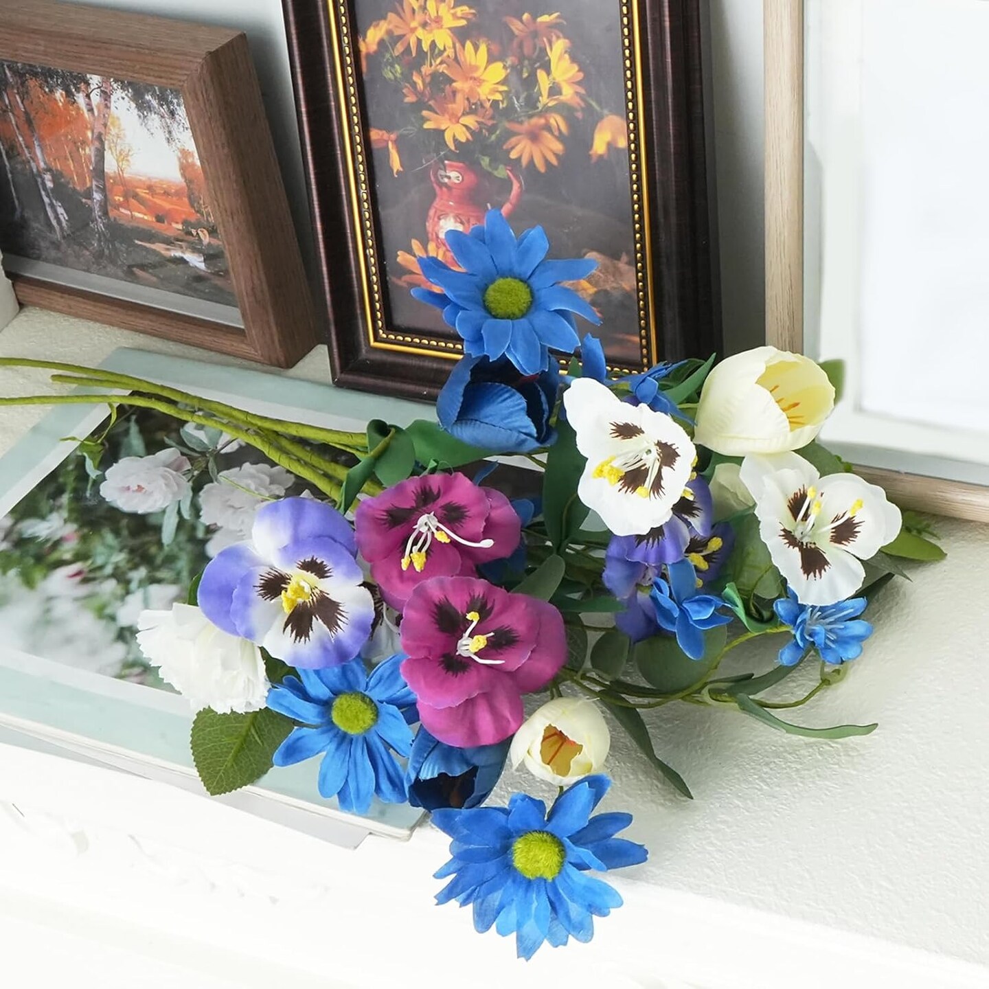 6 Pcs Spring Flower Bouquet Fake Tulips Wildflower Pansy Artificial Flowers