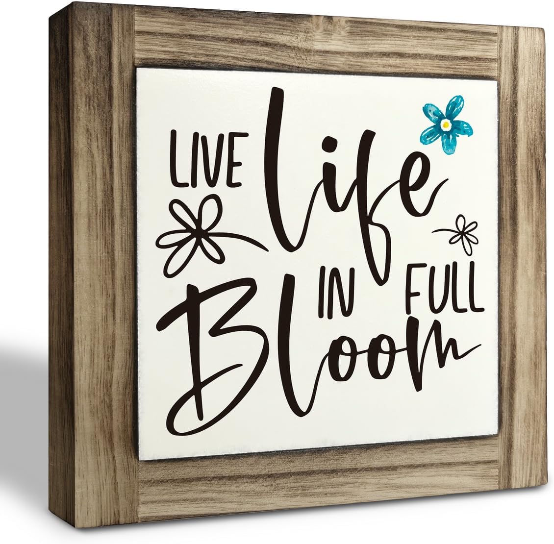 Spring Wood Sign, Box Wood Plaques Desk D&#xE9;cor, Tabletop Shelf Decoration, Inspirational Spring Quotes, Spring Summer Decor Art, Farmhouse Wood Sign, Rustic Home Decor, Live Life in Full Bloom