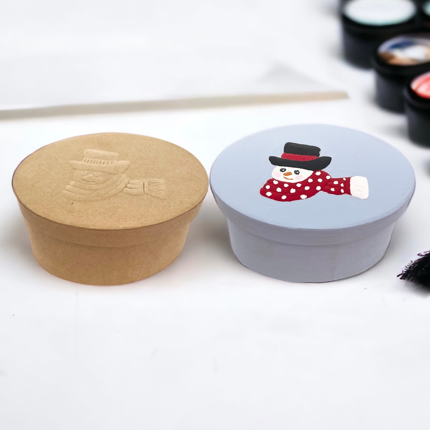 Oval Box with Snowman Embossed Lid