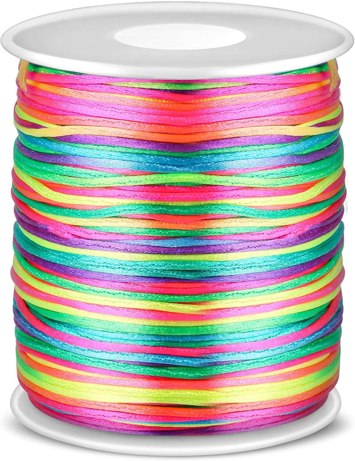 Rainbow Color Nylon Cord, Nylon Craft String, Silky Satin Rattail Cord Beading String for Braided Bracelets, Pendants Necklace, Macrame Keychains, Lanyards, Drawstring Bags, DIY Crafts, Sewing