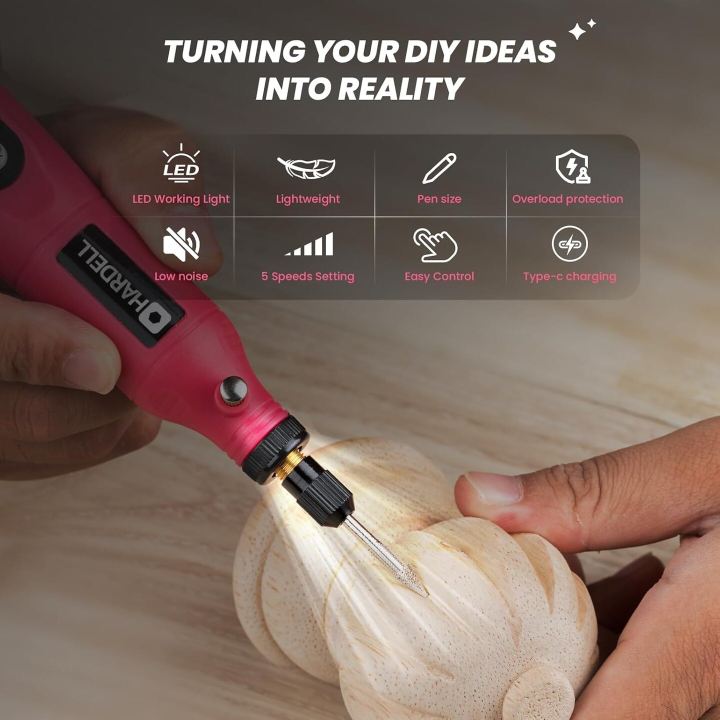 Mini Cordless Rotary Tool kit 3.7V, 18000RPM 5 Variable Speeds Rotary Tool with 36pcs Accessories, Rechargeable Battery, for Grinding, Drilling, Cutting, Sanding, Carving, DIY