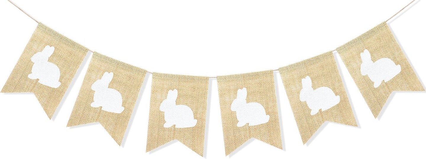 Rabbit Banner Burlap Easter Decorations Garland Bunny Bunting Home Decor for Mantle Fireplace Rustic Spring Themed Baby Shower Birthday Party Supplies