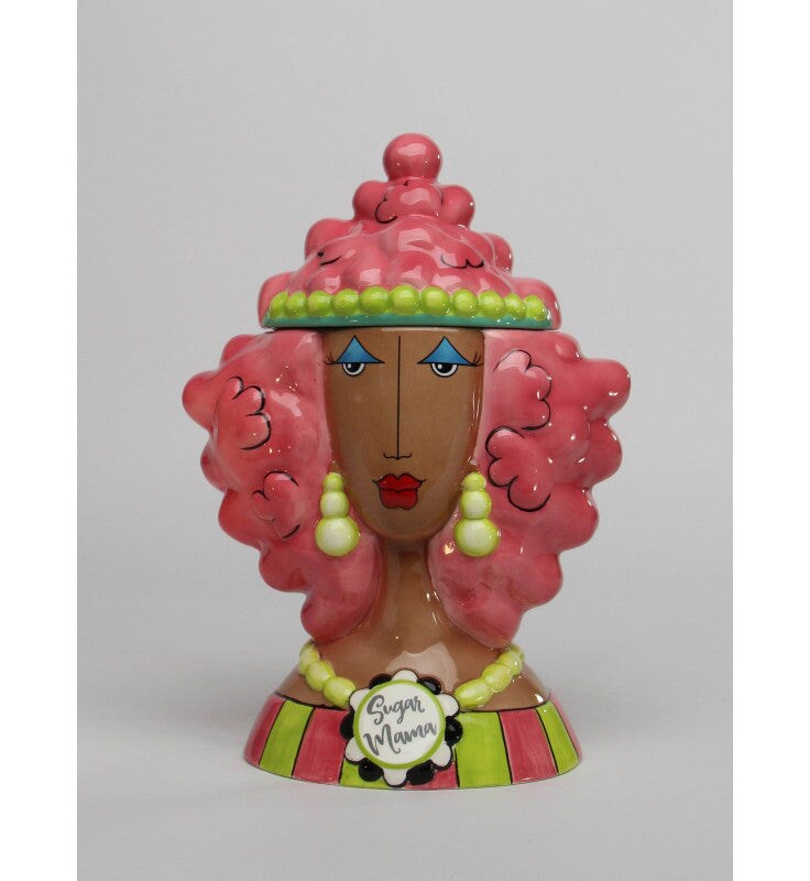 Ceramic Dollymama African American Pink Hair Cookie Jar, Kitchen Decor, Cafe Decor, Gift for Her