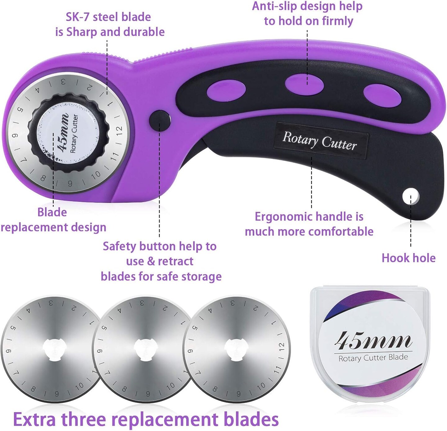 Rotary Cutter Set,Sewing Quilting Supplies,45mm Fabric Cutters,A3 Cutting Mat for Sewing,Acrylic Rulers,Scissors,Exacto Knife,Clips,Beginners Sewing Accessories,Fabric Cutter Kit