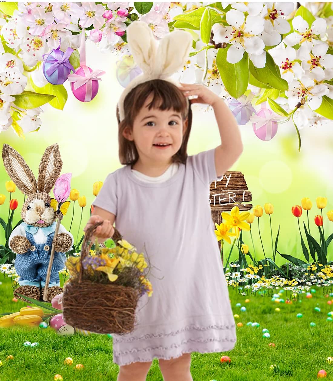 Easter Backdrop, Easter Photo Backdrop 6x8ft, Happy Easter Day Back Drops Background Spring Easter Party Decorations Banner