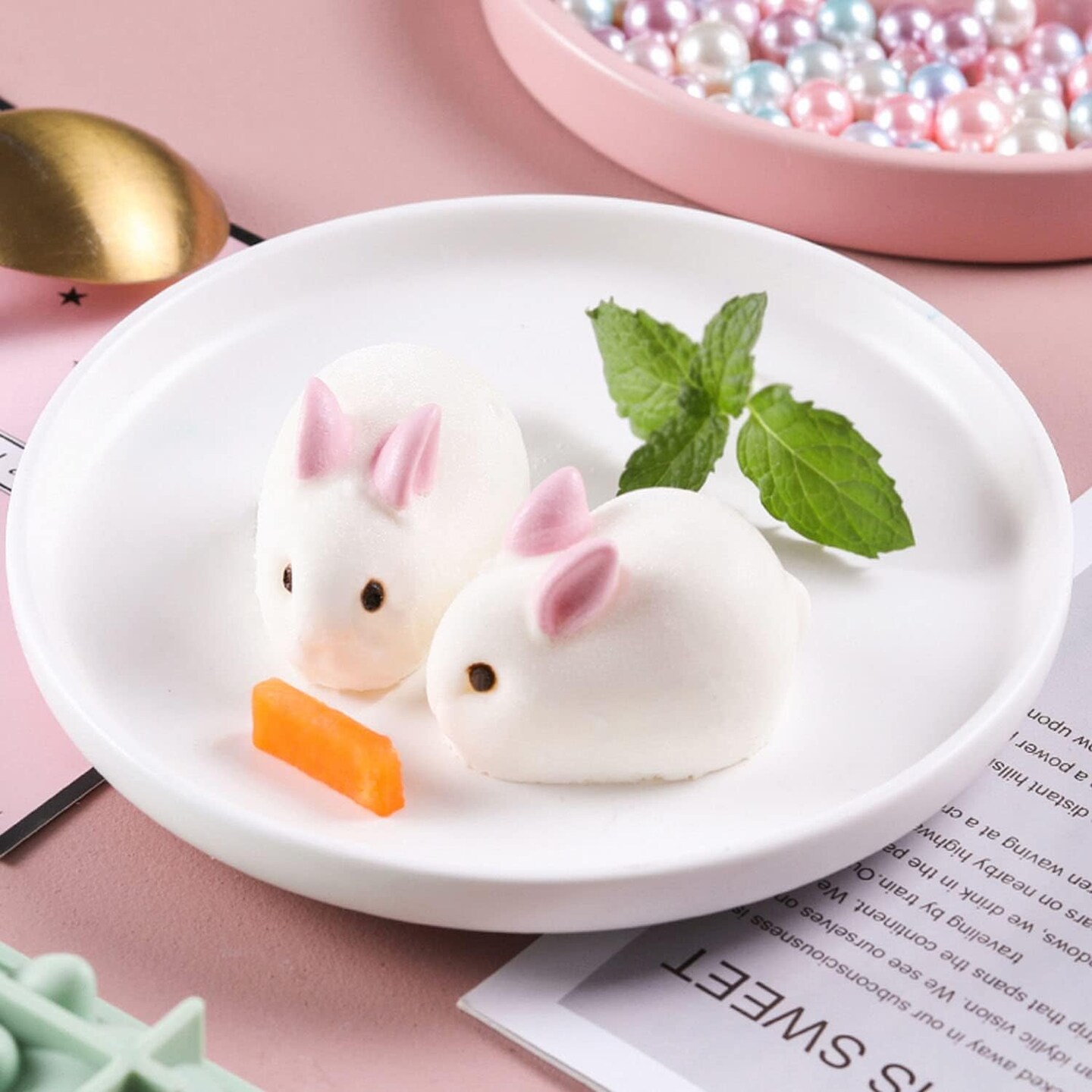 Bunny Rabbit Cake Chocolate Mold Sheet for Baking, 3D Silicone Pan 12 x 8 inch, Cute Animal Shaped for Children Kids Easter Birthday, Bakeware Dessert, Candy, Ice, Jelly, Pudding, Pastry