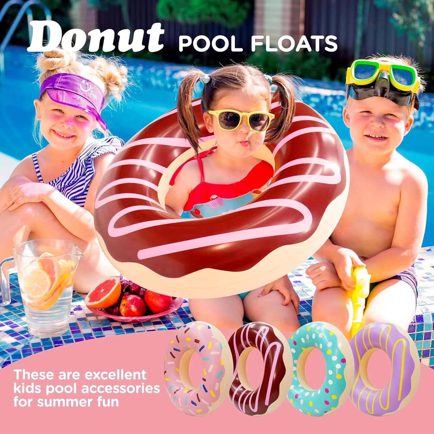 4E&#x2019;s Novelty 4 Pack Inflatable Donut Floaties - 30&#x2019;&#x2019; Swim Ring Pool Floats for Kids &#x26; Adults Beach &#x26; Pool Toys