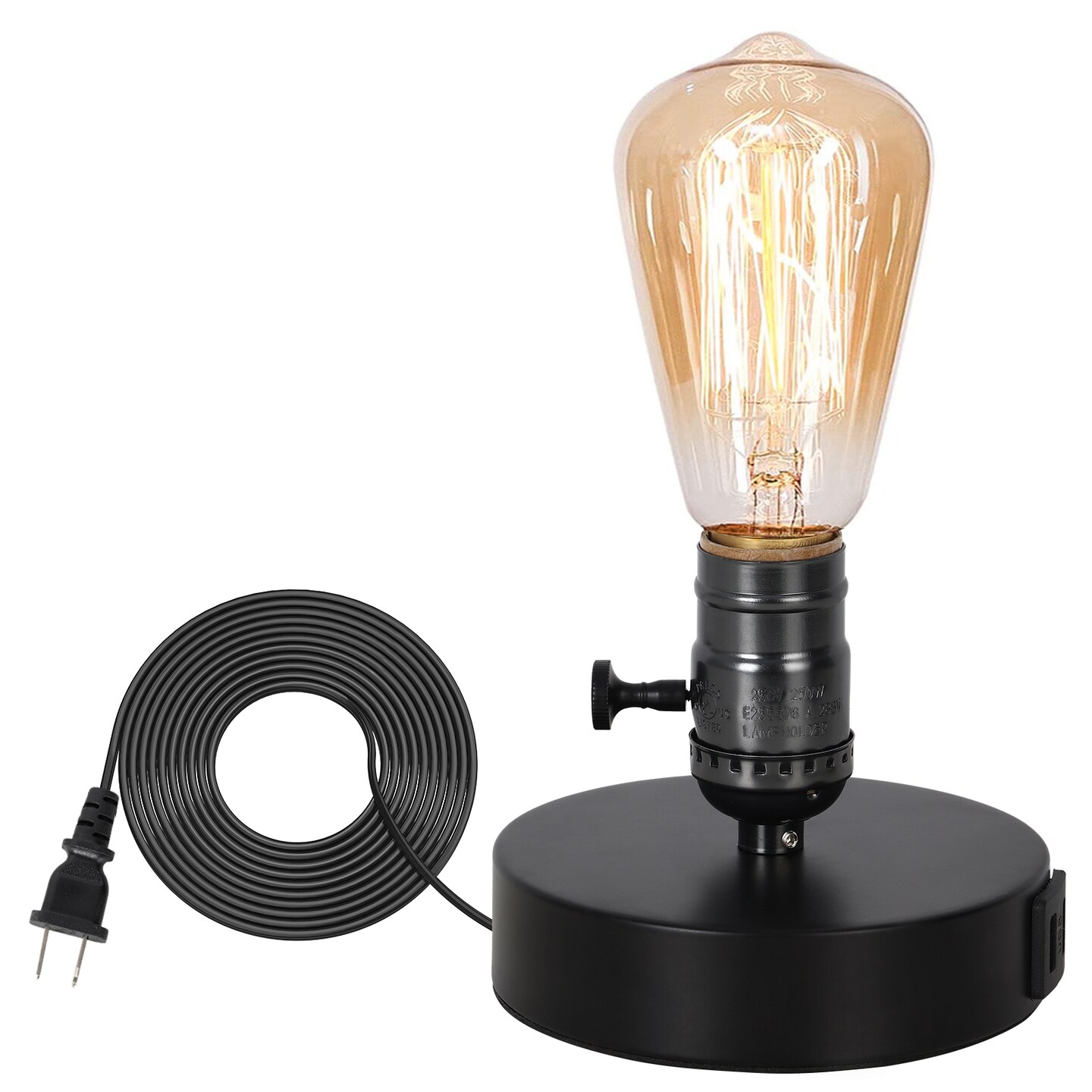 Industrial Vintage Desk Lamp with 2 USB Ports Retro Wood & Metal Table Light for Bedroom, Office, or Café