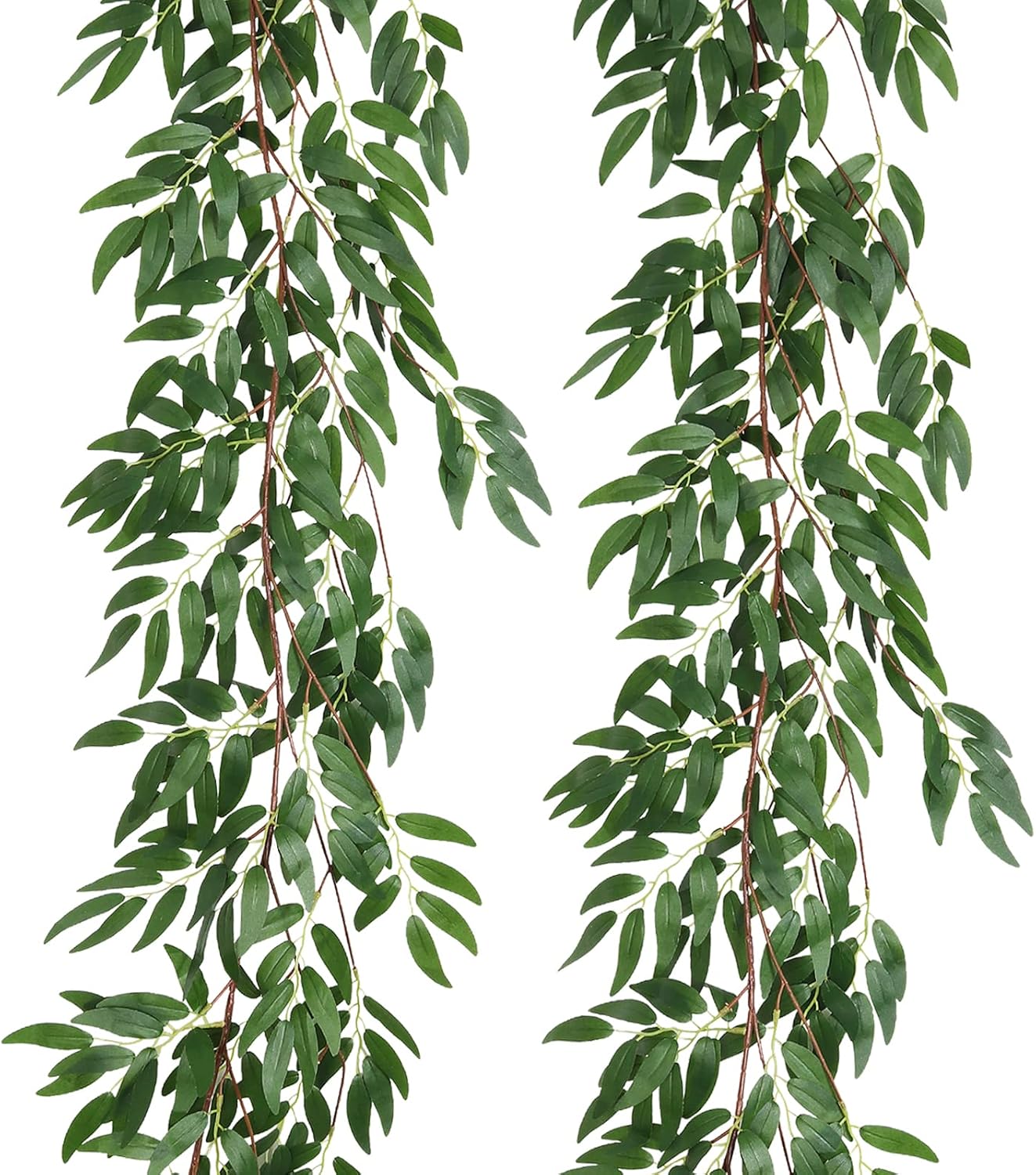 Artificial Willow Leaves Vine Twigs 2Pcs 5.7Ft Fake Hanging Ivy Plants Silk Green Leaf Rattan Garland Greenery Decor for Indoor Outdoor Home Wedding Arch Jungle Beach Birthday Party Garden