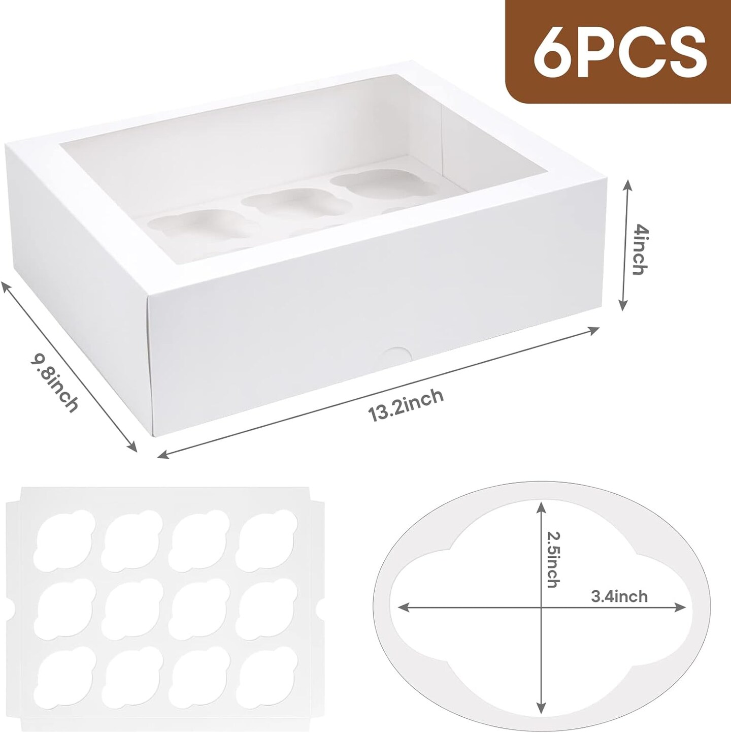 12 Count Cupcake Boxes, 6PCS Cupcake Container with Window Boxes Holding 72 Pastry Box for Birthday Holiday Party Bakery Supplies 13.2&#x22;x9.8&#x22;x4&#x22;