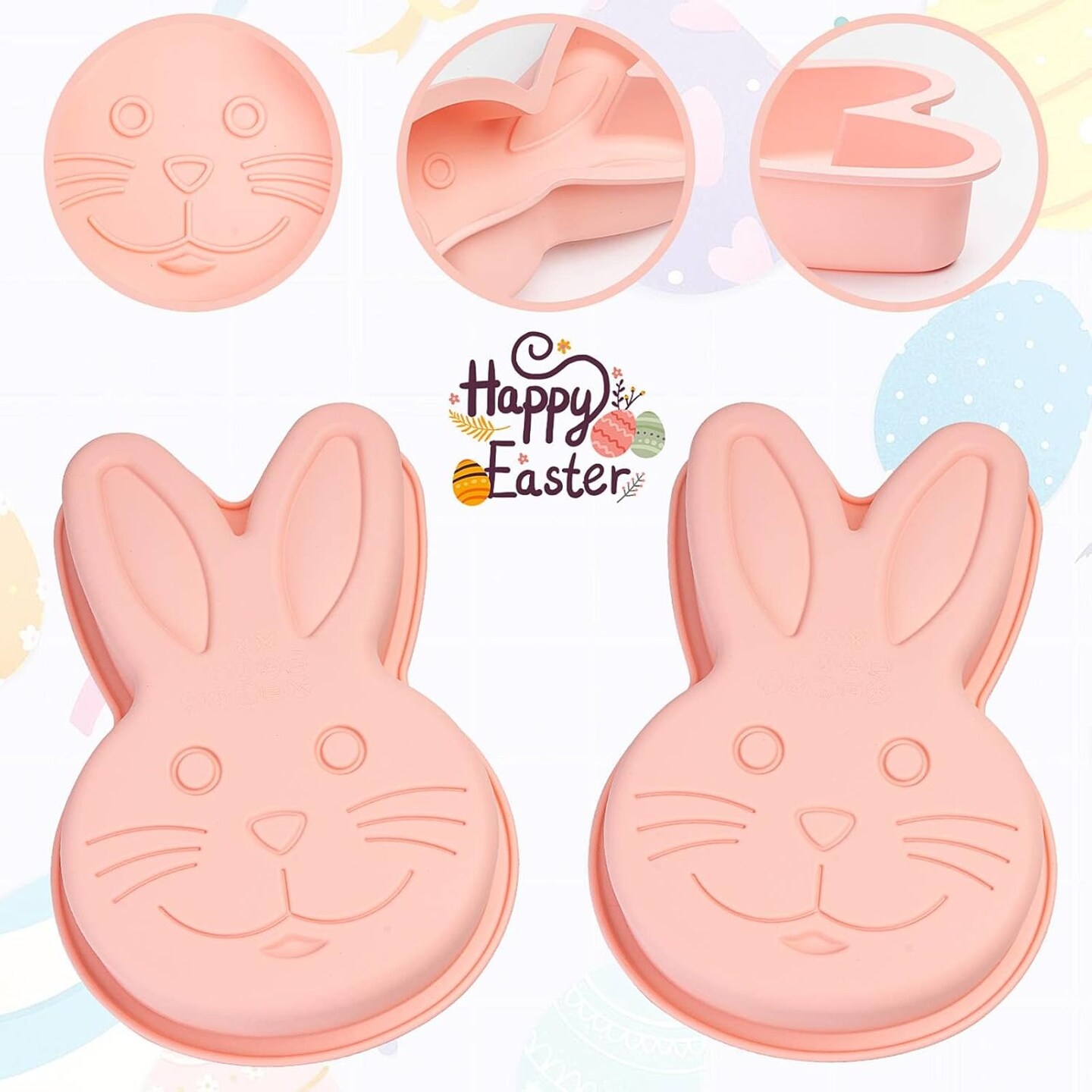 Bunny Mold 2 Pack Silicone Bunny Cake Pan, Children&#x27;s Day Rabbit Cake Baking Pan Large Breakable Bunny Chocolate Molds Cute Silicone Cake Trays for Baby Shower Birthday