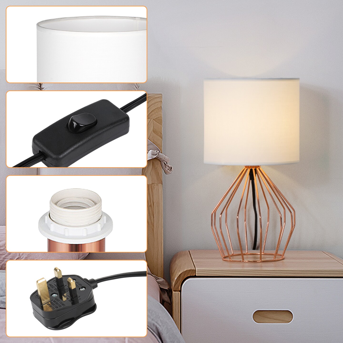 Rose Gold Bedside Table Lamp Modern Hollow Base