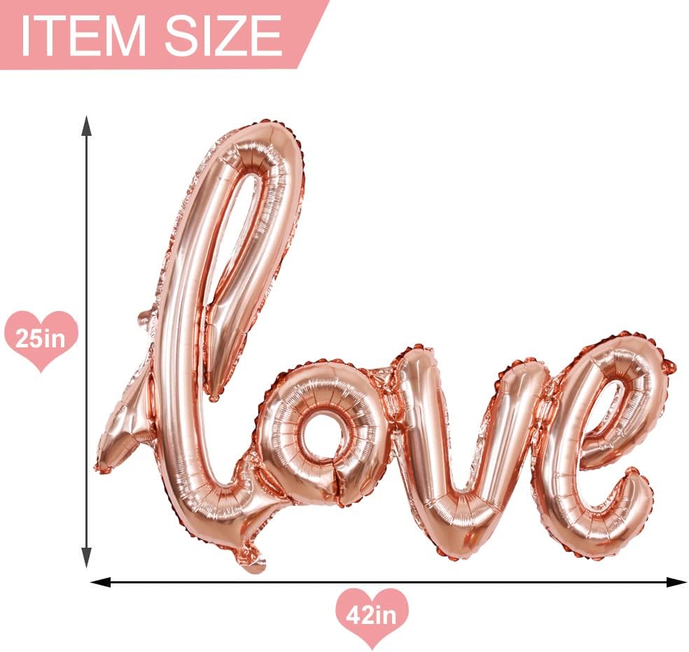 Large Rose Gold LOVE Foil Balloons Banner,42 Inch Mylar Foil Letters Balloons Reusable Material for Romantic Valentine&#x27;s Day Wedding Bridal Shower Anniversary Engagement Party Decorations