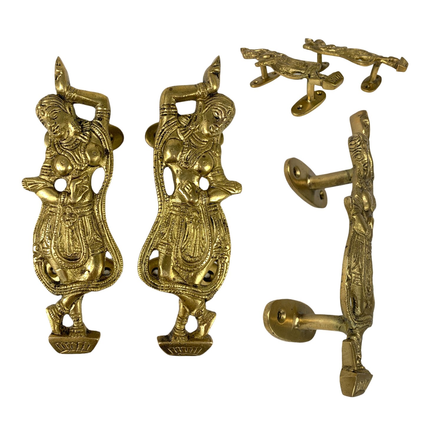 Decorative Antique Dancing Lady Door Pull Handles 6.8 Inches Pair of 2 Unique Brass Fitting Knobs for Drawer, Shelf, Wardrobe, Almirah Housewarming Gift