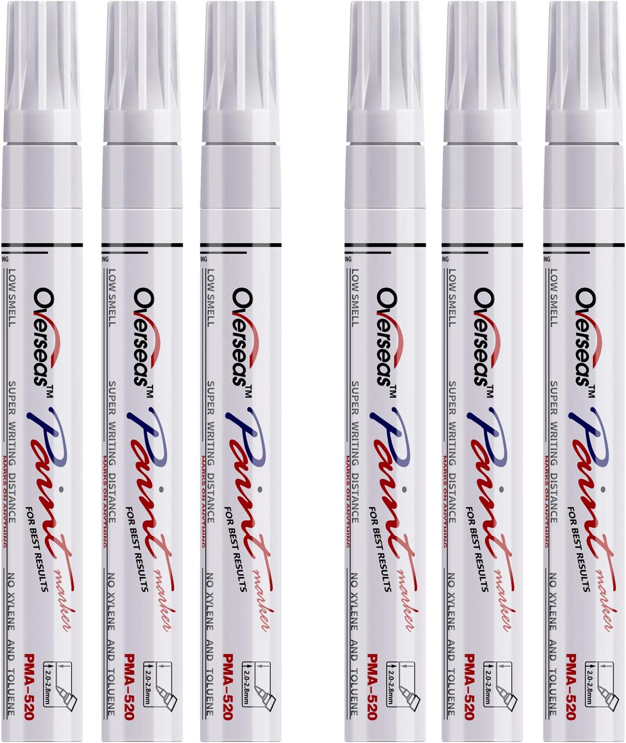White Paint Markers Pens - Single color 6 Pack Permanent Oil Based Paint Pen, Medium Tip, Quick Dry and Waterproof Marker for Rock, Wood, Fabric, Plastic, Canvas, Glass, Mugs, Canvas, Glass