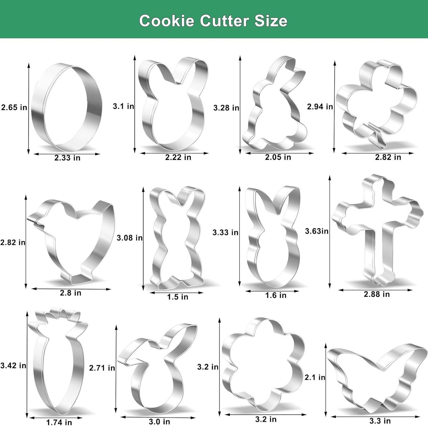 Easter Cookie Cutter Set - 12 Pieces Stainless Steel Cookie Cutters for Baking