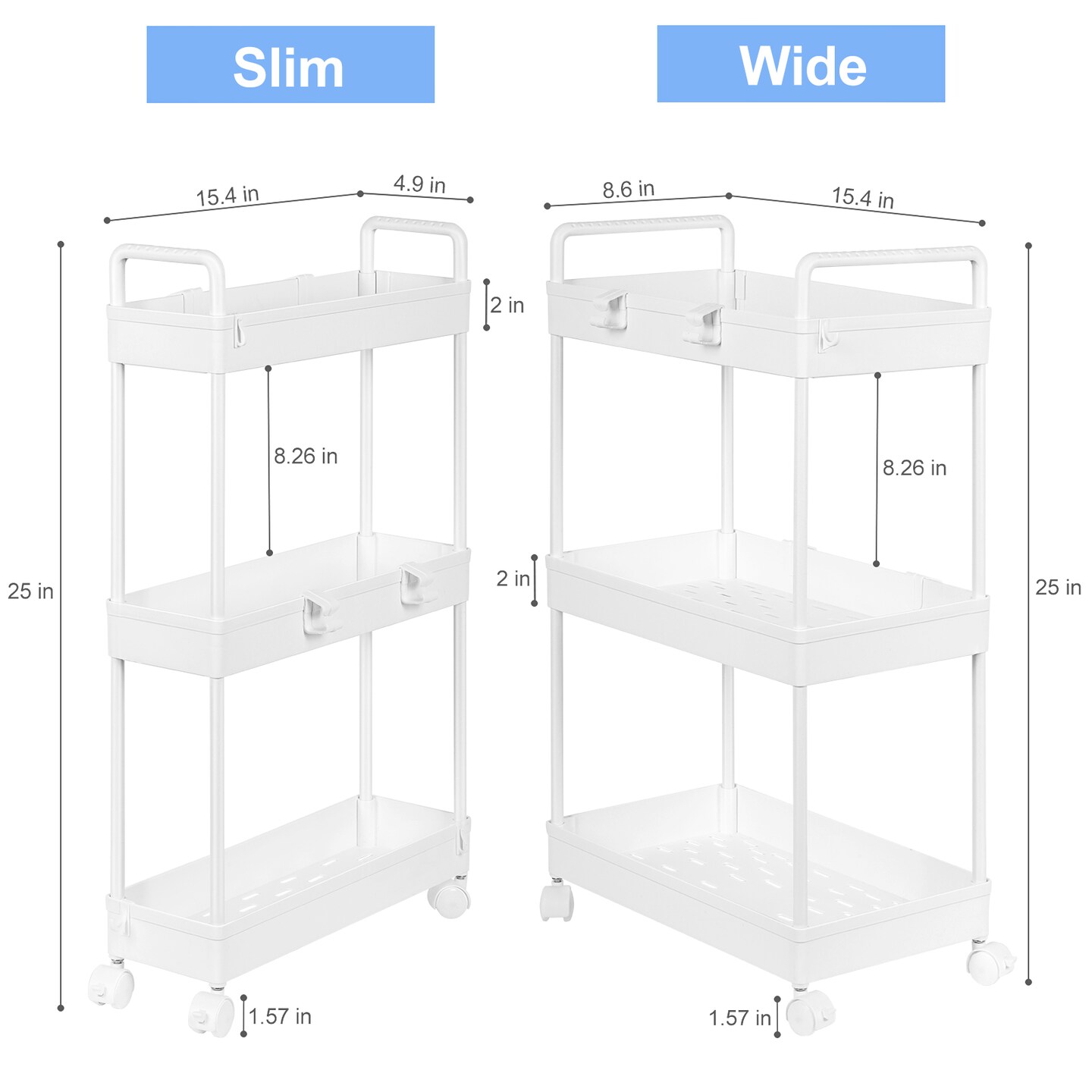 2pcs 2 - Tier Kitchen Slide Out Rolling Rack Storage Cart Organizer with Wheels