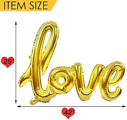 Large Gold Foil LOVE Balloons Banner,42 Inch Mylar Foil Letters Balloons for Wedding Bridal Shower Anniversary Mothers&#x27; Day Engagement Party Decorations Supplies