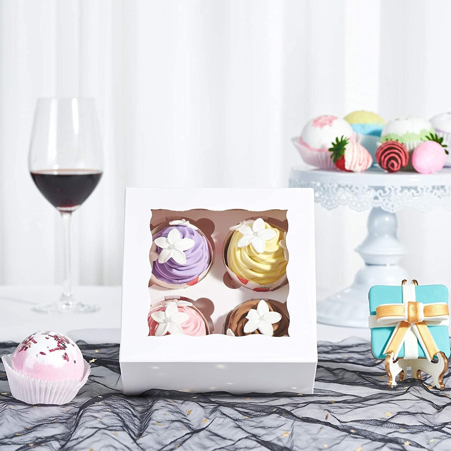 50 Pack White 4 Cupcake boxes with Window Chocolate Bomb Boxes Bakery Box Cookies Boxes Strawberry Boxes