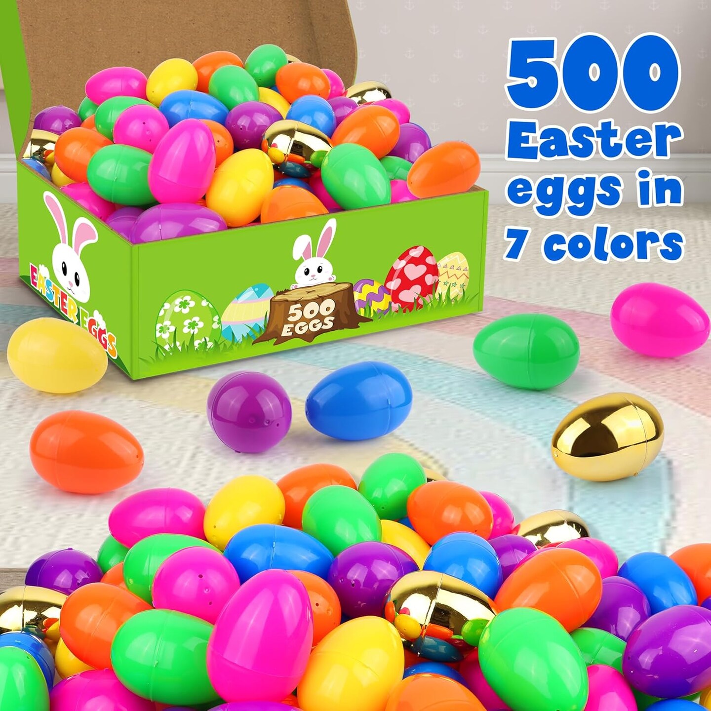 500 Pack Plastic Easter Eggs 6 Surprise Golden Eggs, Empty Easter Eggs Fillable, Bright Colors Plastic Eggs Bulks for Easter Hunt, Easter Party Favor, Basket Stuffers Fillers