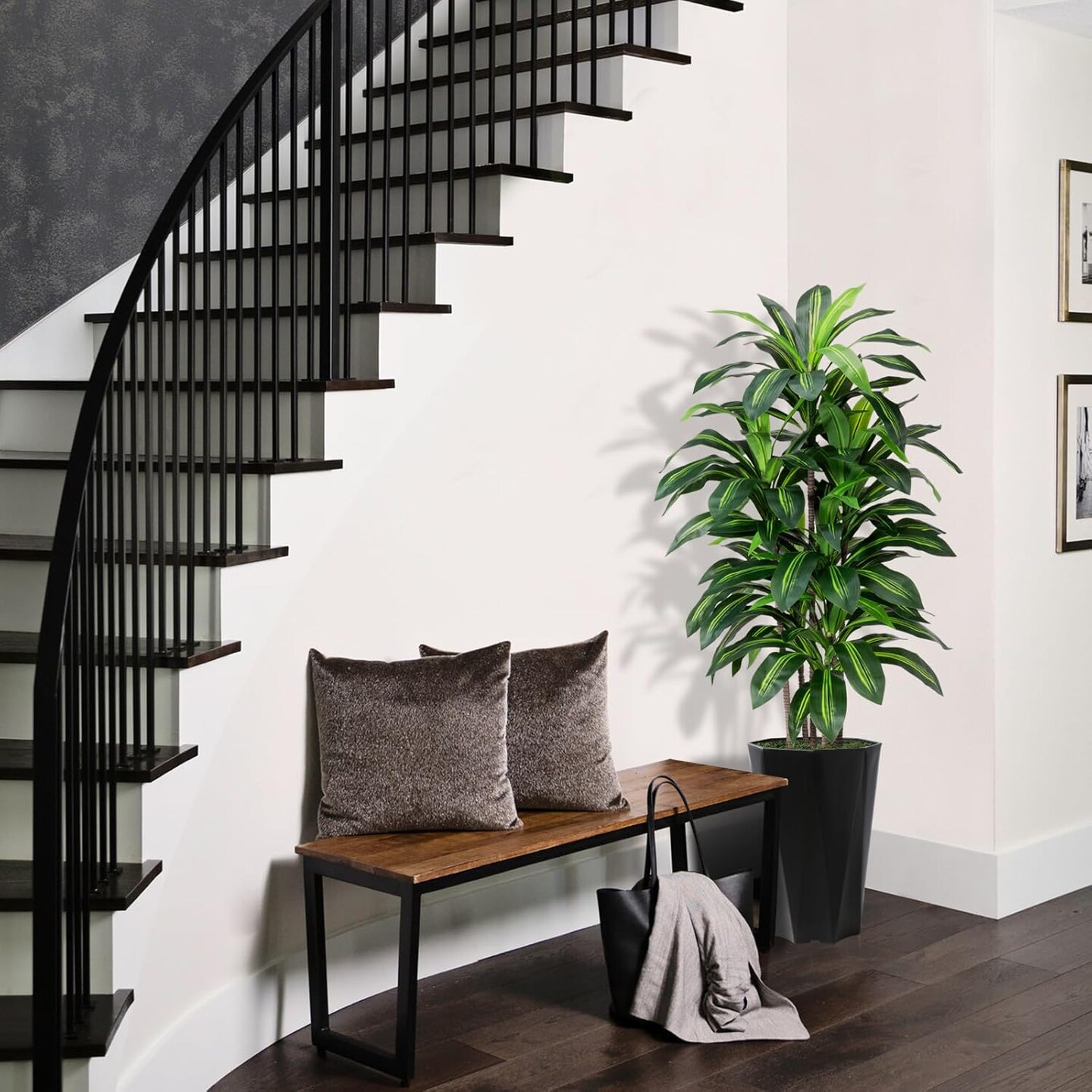 Artificial Dracaena Tree 5FT - Faux Plant with Black Diamond Planter - Tall Fake Tropical Yucca Floor Plant Potted - Artificial Silk Tree for Home Office Living Room Decor Indoor