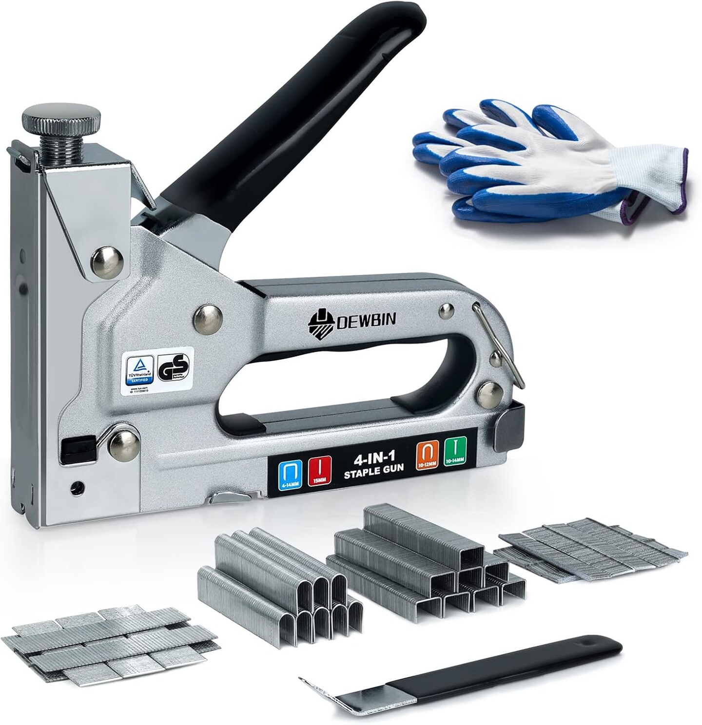 Upholstery Staple Gun Heavy Duty, 4 in 1 Stapler Gun with 2000 Staples, Remover, Manual Brad Nailer Power Adjustment Stapler Gun for Wood, Upholstery, Carpentry, Decoration DIY Staple Gun