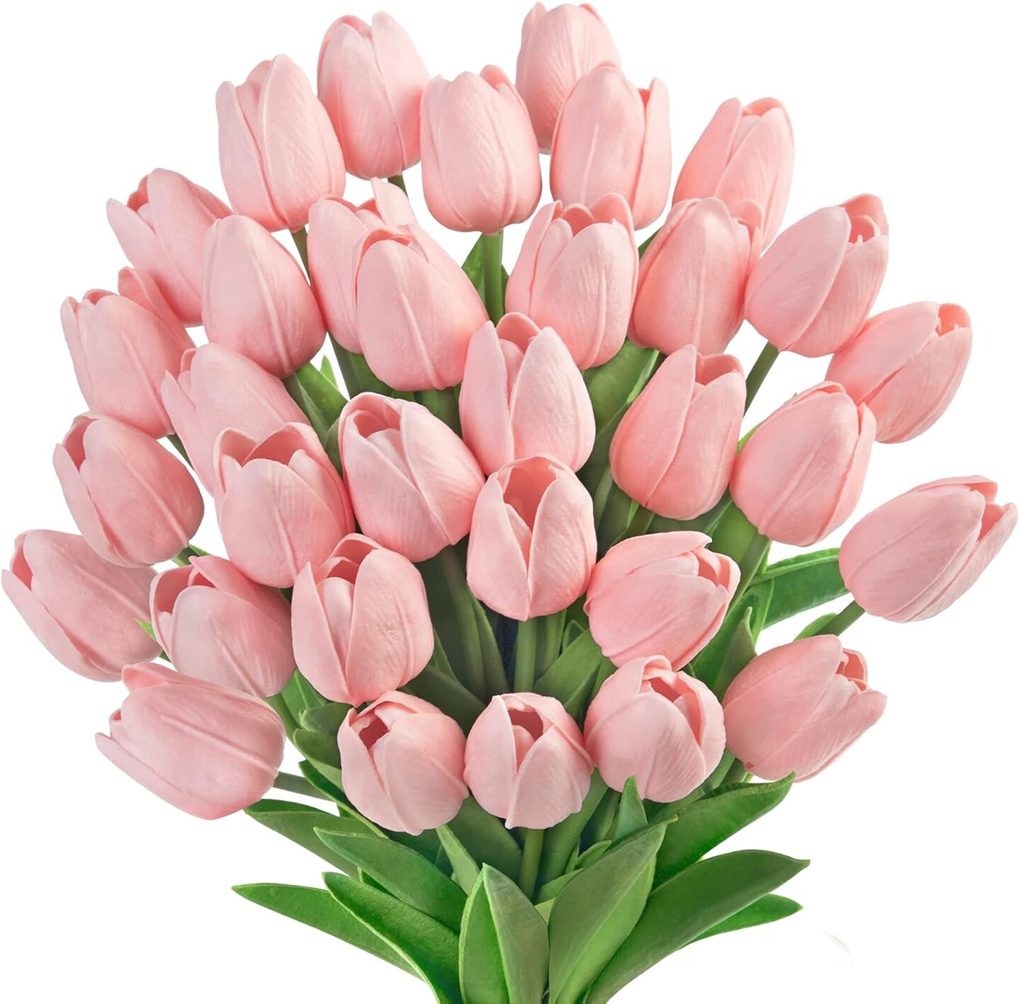 30 piece set of pink artificial tulip flowers made from real touch PU material, featuring lifelike faux stems designed for spring and summer bouquets, ideal for floral arrangements, table décor, parties, weddings, Easter, Mother’s Day gifts, and home