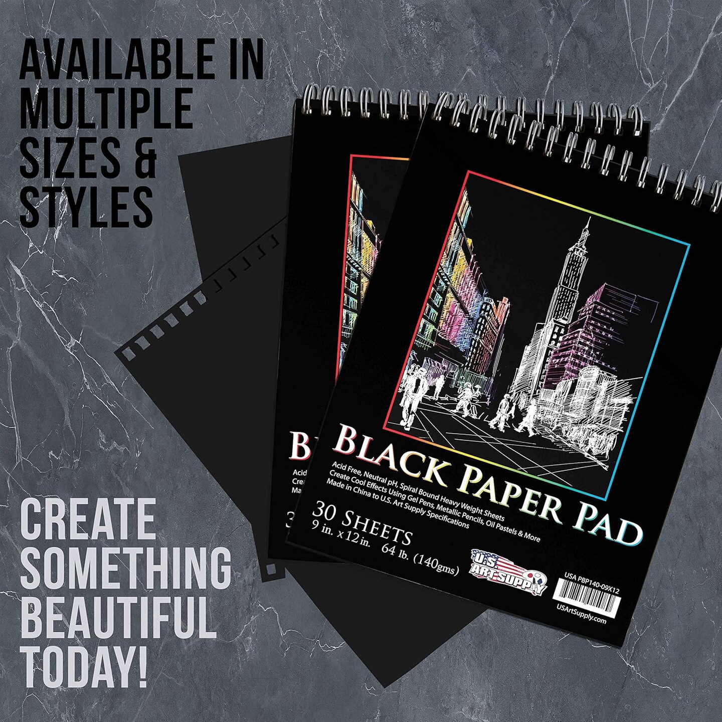 9&#x22; x 12&#x22; Premium Black Heavyweight Paper Sketch Pad