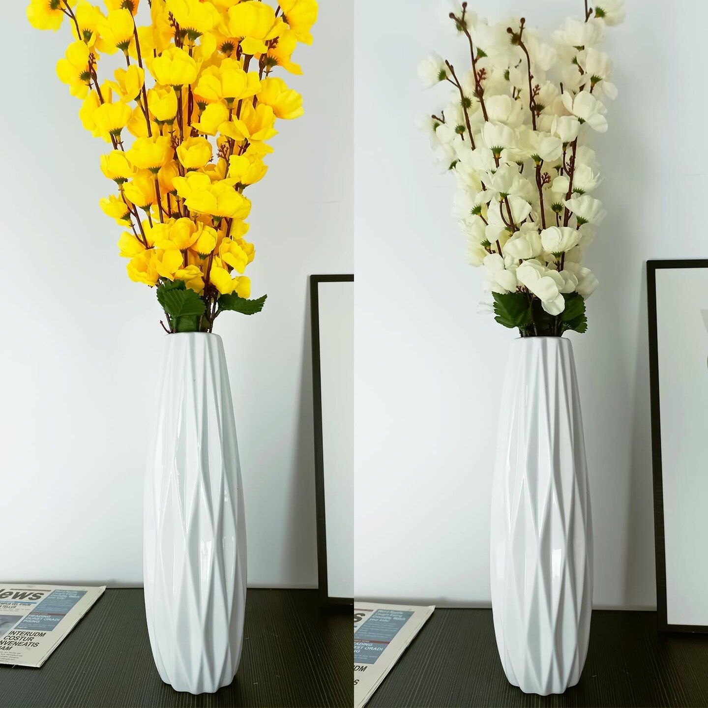White Ceramic Flower Vase,12 Inch Tall Modern Textured Vases for Farmhouse,Shelf,Table Centerpieces,Home Decor,Living Room Decorations Minimalist Large Pattern Vase for Pampas Grass Flower