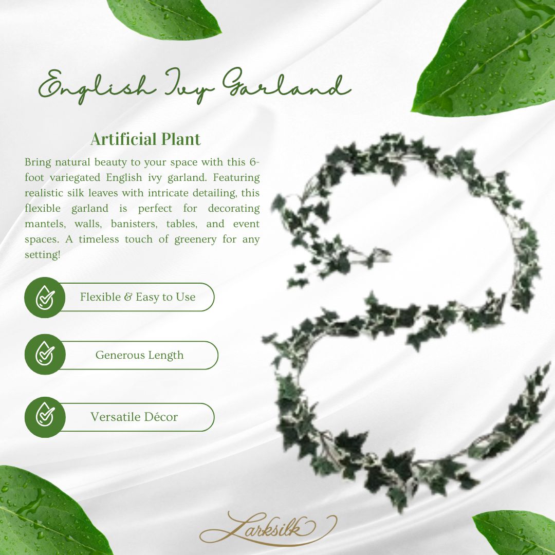 6ft Variegated English Ivy Garland with Silk Leaves, Floral Home by Artificial Flowers