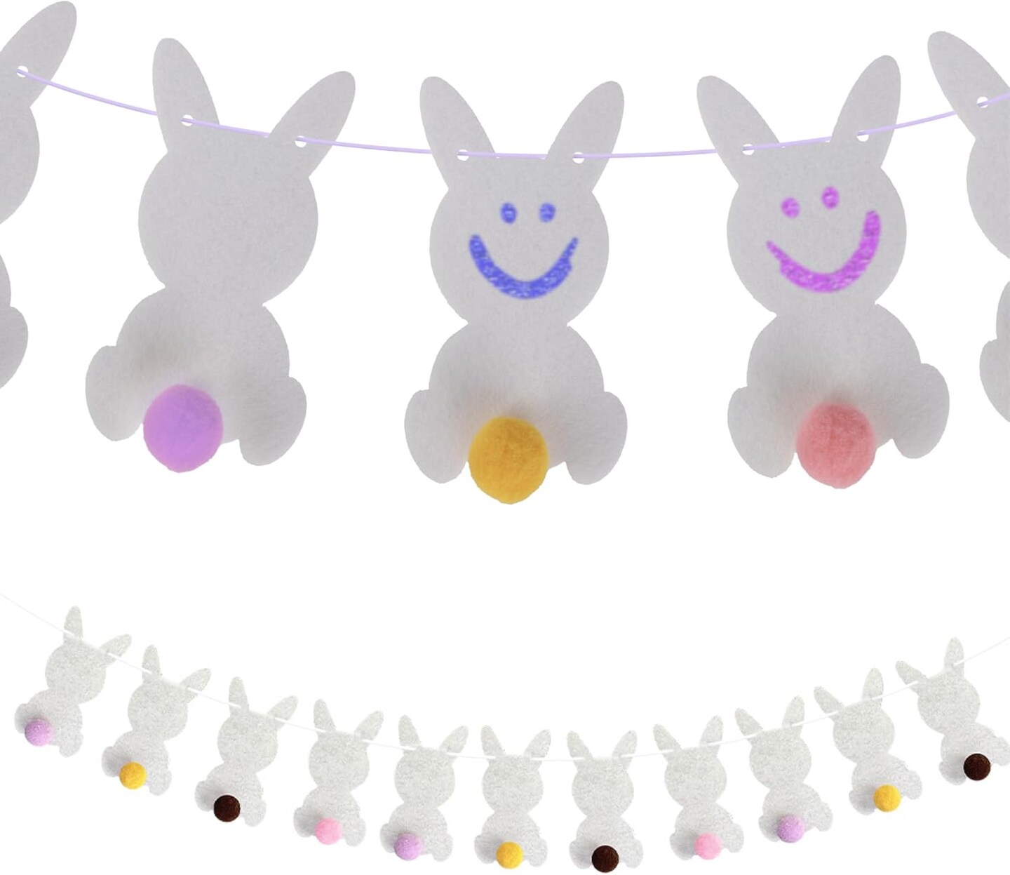 Easter Bunny Garland - Hanging Decorations Set with 10 Felt Rabbits, 9 Feet of Ribbon, and Needle for Stringing - Easter Bunny Decorations for Home, Office, or Classroom