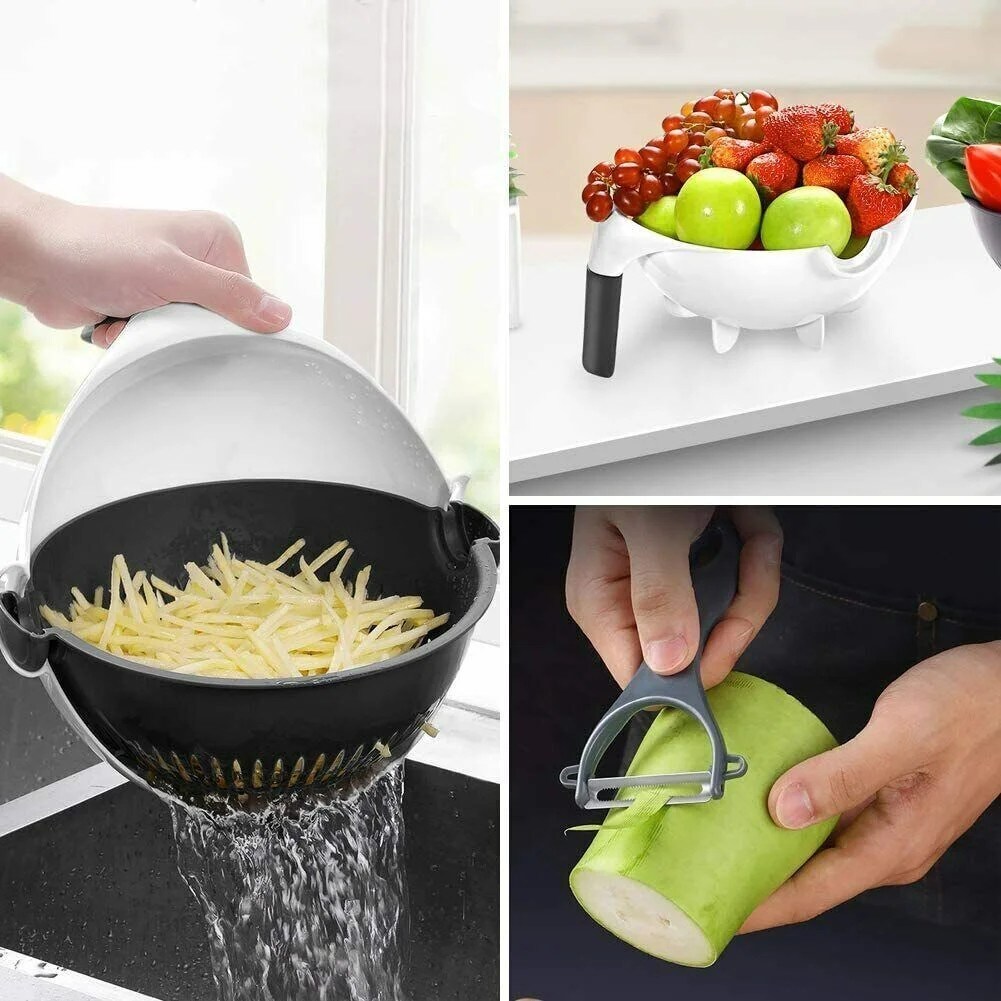 Veggie Fruit Cutter Shredder Vegetable Slicer Grater with Detachable Drain Basket