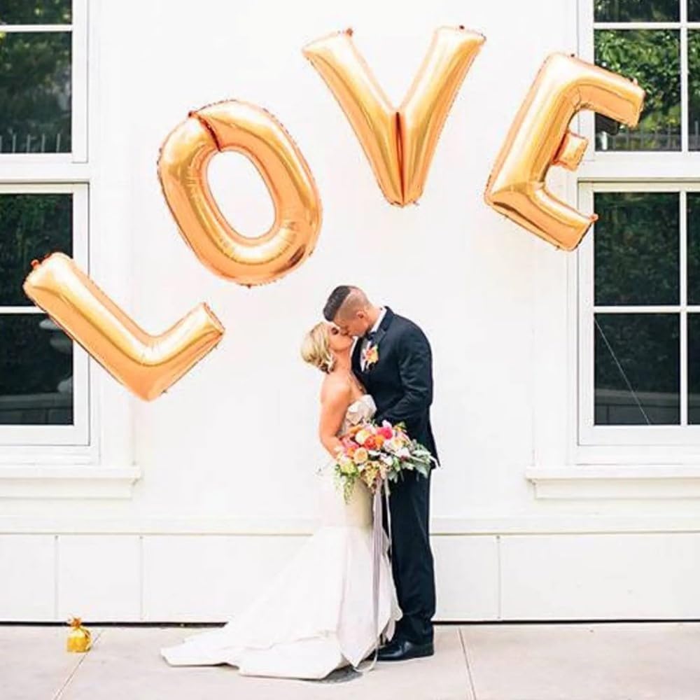 40 Inch Giant Jumbo Helium Foil Mylar Balloons Bouquet (Premium Quality), Matte Gold, Letters LOVE