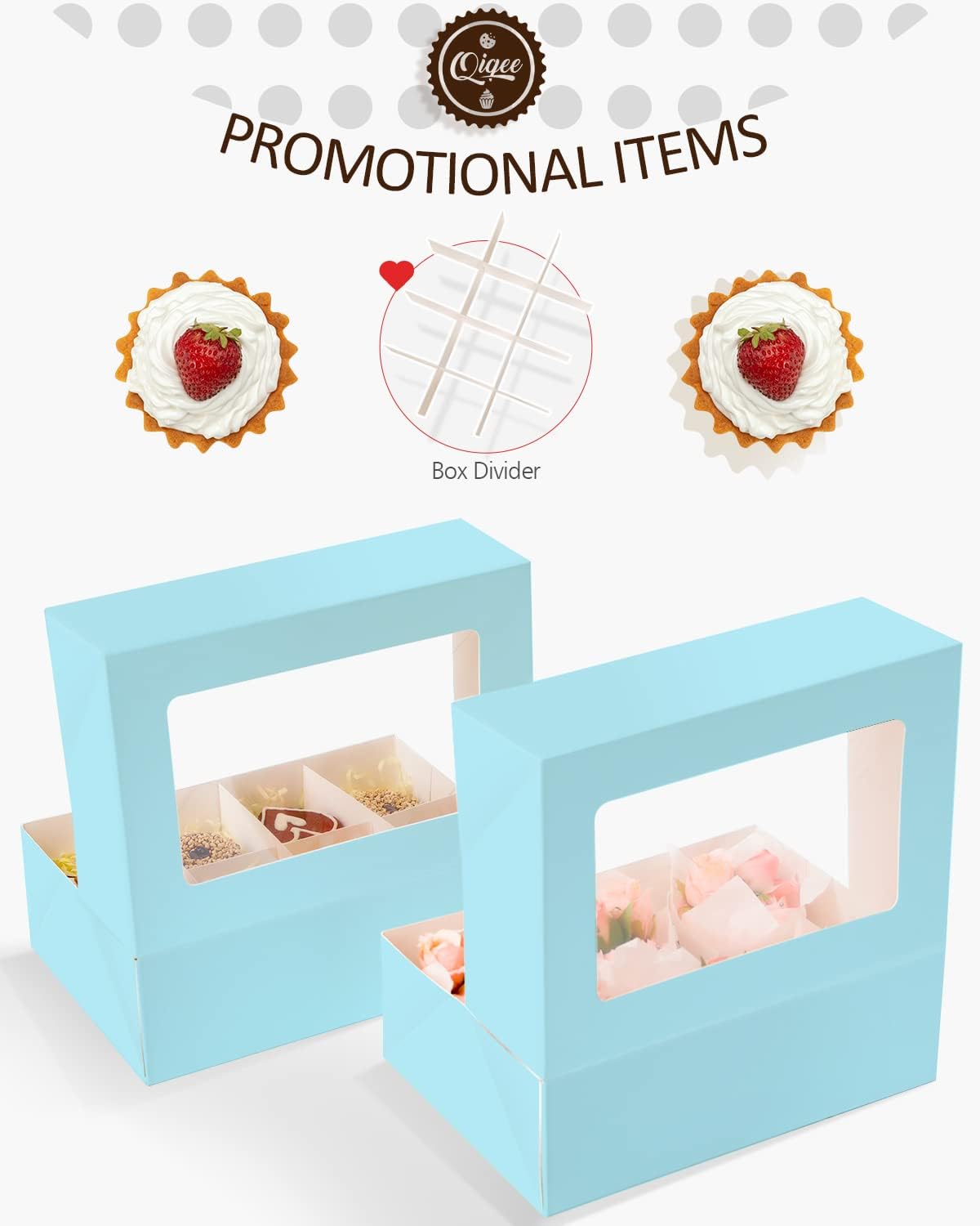 Light Blue 6 Cupcake Boxes with Window 30 Packs Cupcake Box 9&#x22;x6.1&#x22;x3.3&#x22; Bakery Boxes For Cupcakes Carrier, Cupcake Containers