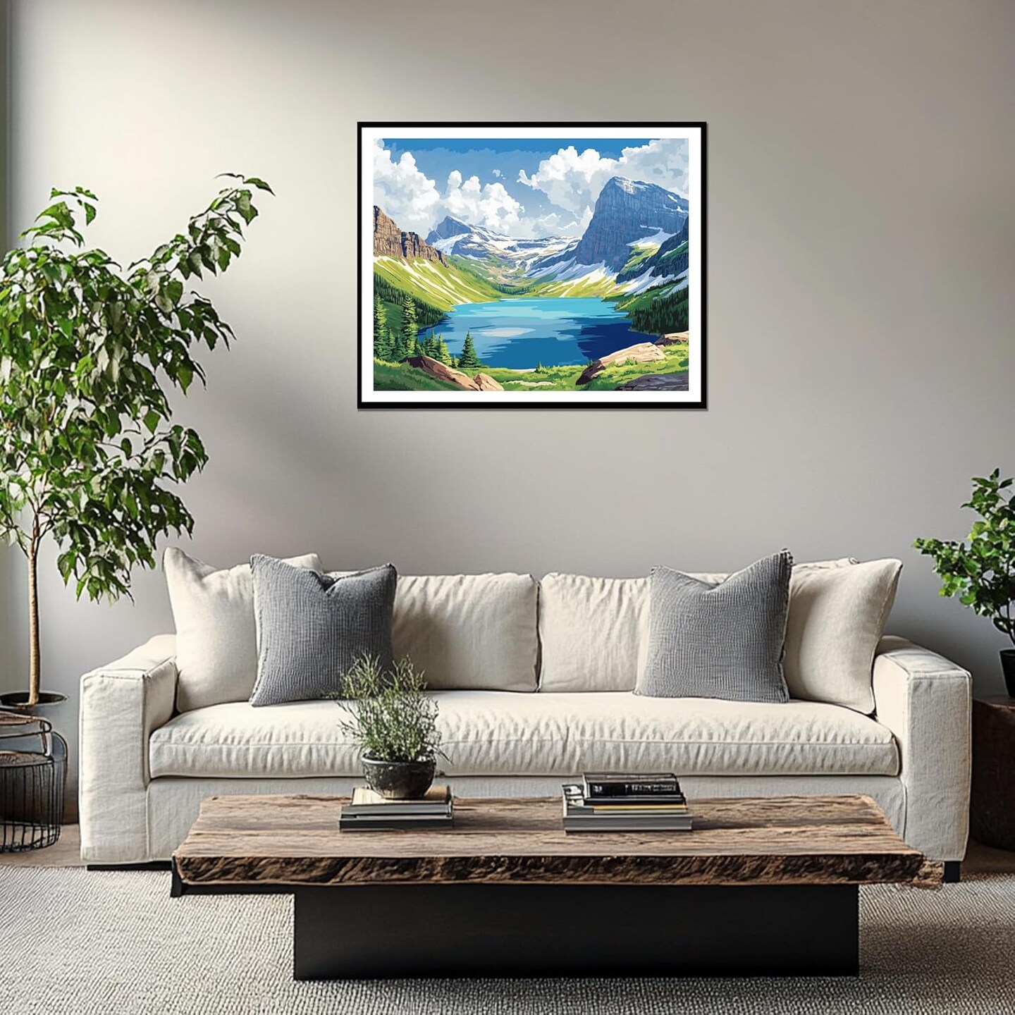 Glacier National Park Paint by Number, Grinnell Lake Paint by Numbers for Adults, Mountains Canvas Wall Art, Glacier Poster Home Wall Decor - Snow Mountain Landscape(16x20inch, No Frame)