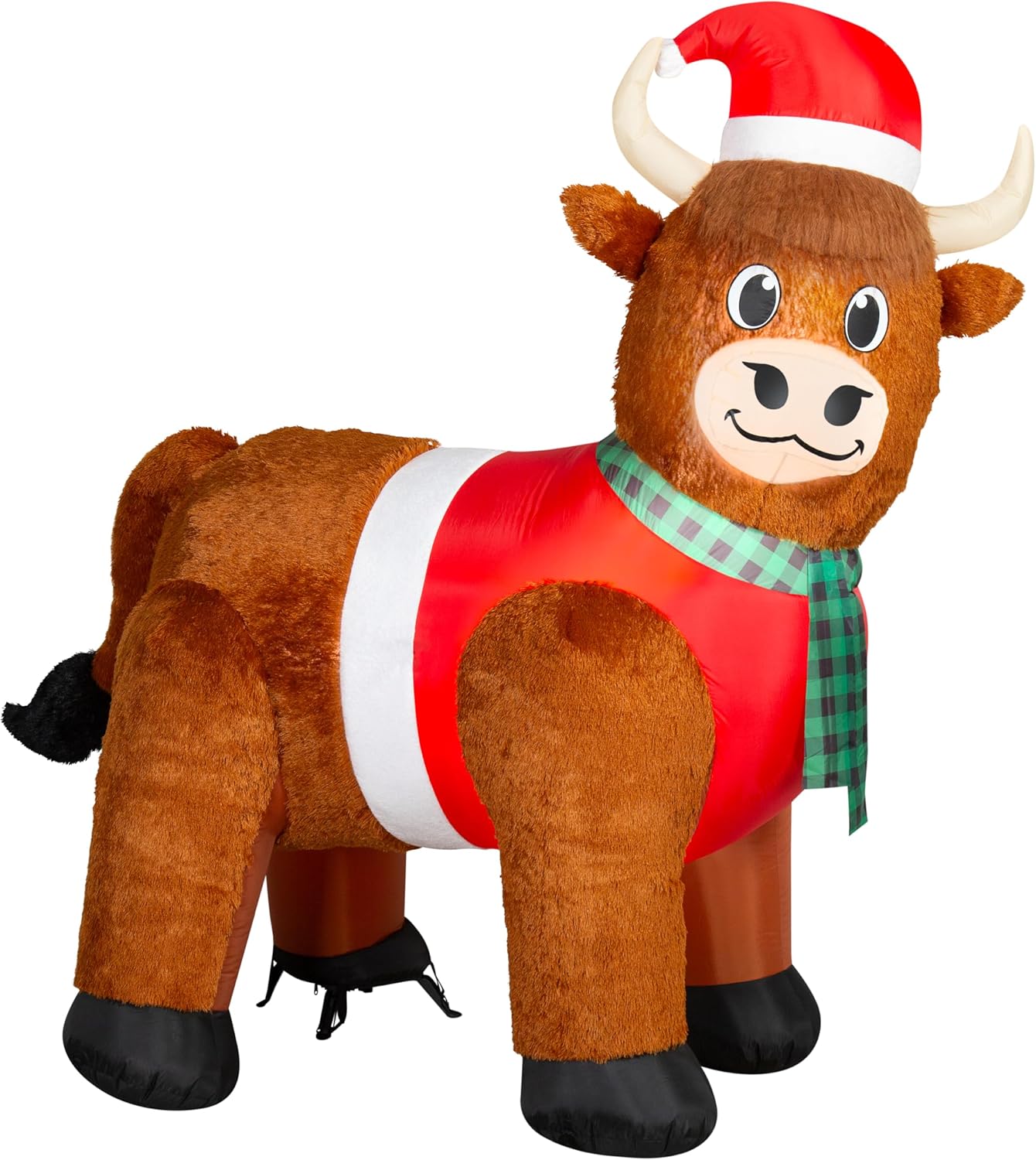 6.5&#x27; Gemmy Airblown Inflatable Christmas Mixed Media Fuzzy Highland Cow w/ Santa Hat Yard Decoration 885190