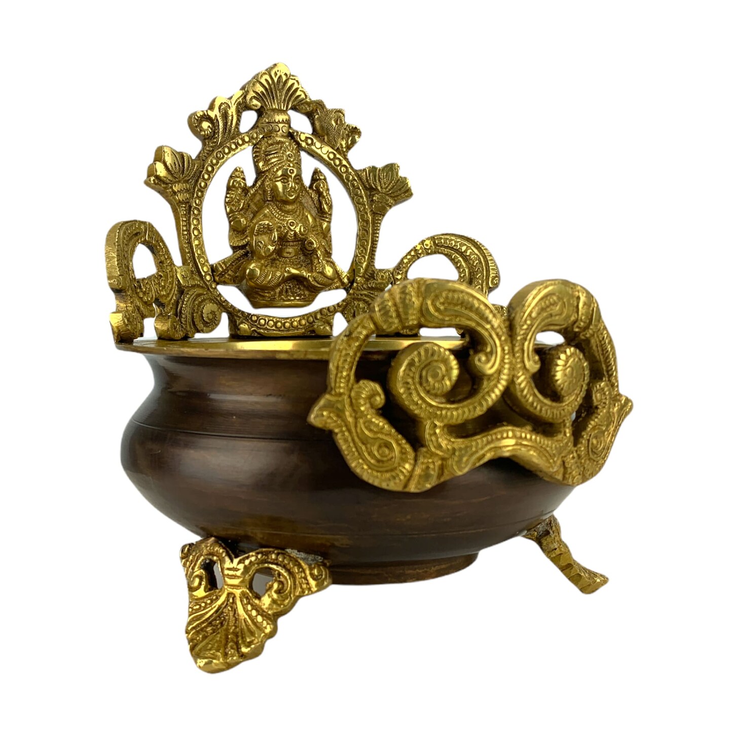 Brass Laxmi Urli Bowl 6.6 Inch &#x2013; Indian Ethnic Lakshmi Urli Bowls for Floating Flowers, Home Temple Decor, Center Table, Pooja Room, Diwali Decoration, Showpiece, Housewarming Gift