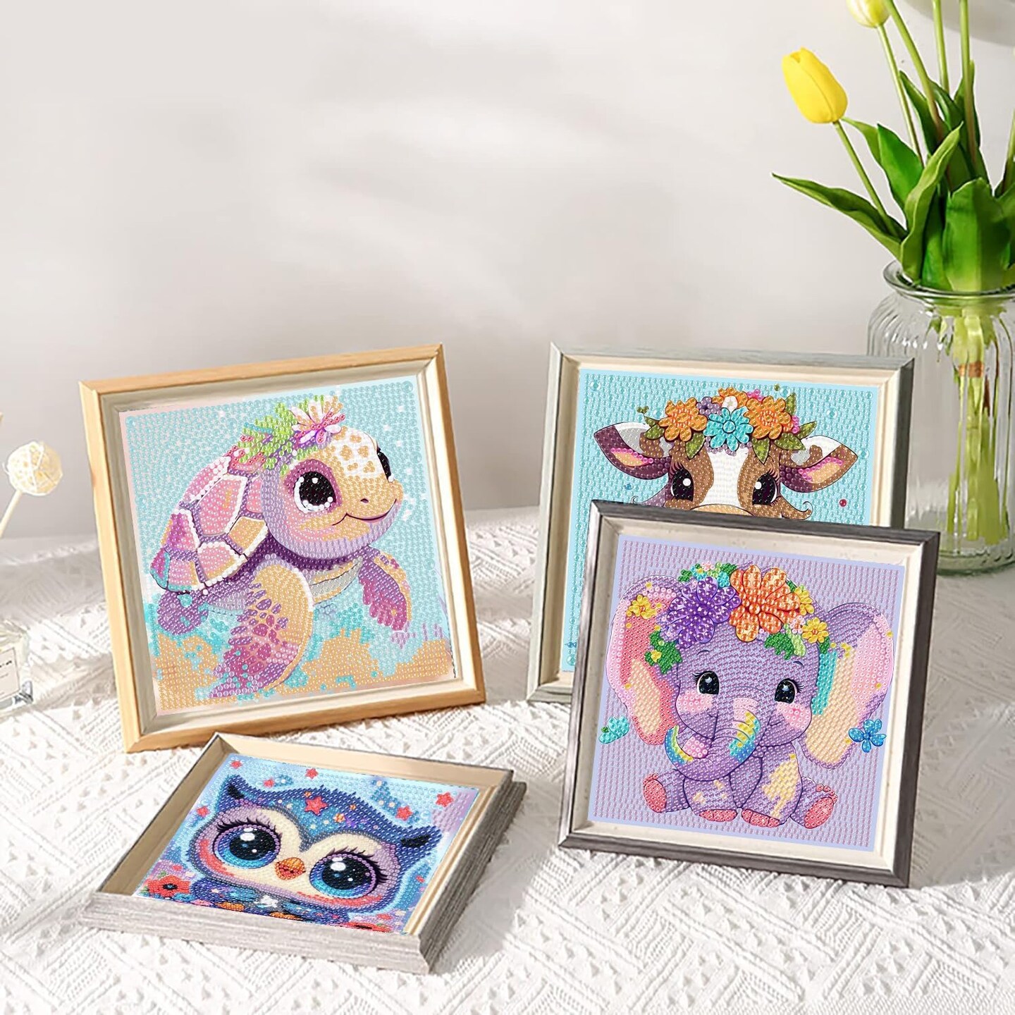 6 Pack 5D Cartoon Diamond Painting Kits for Kids Beginners,Cute Animals DIY Diamond Art Kit for Kids