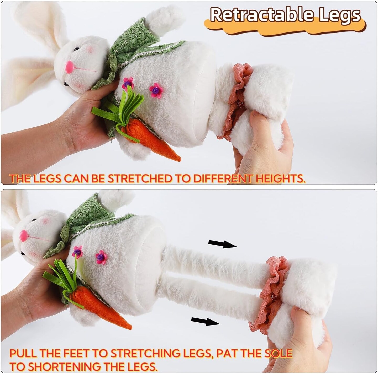 2 Pack Easter Standing Bunny with Stretchable Legs, 18" to 25" Plush Rabbits Couple Figurine, Cute Party Favor Photo Props Gifts for Office Kitchen Farmhouse Front Door Spring Home Decor