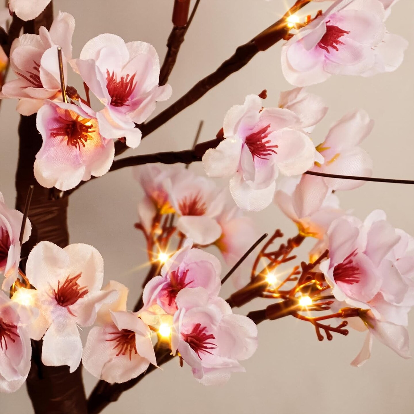 24IN Lighted Cherry Blossom Tree 24 Warm White LED Tabletop Artifical Bonsai Tree with Timer Battery Operated for Wedding Party Spring Christmas Home Indoor Japanese Room Decor