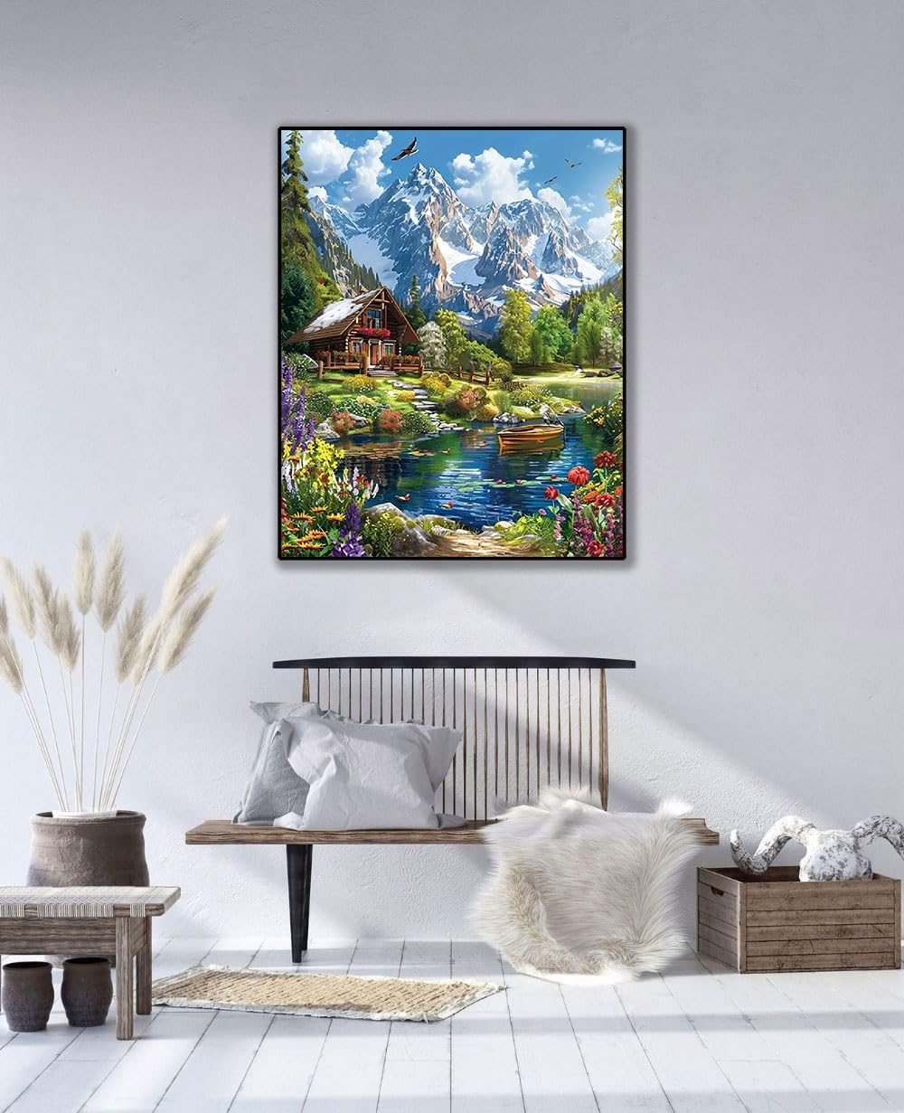 Landscape Paint by Numbers Kit for Adults On Canvas,DIY Easy Adult Paint by Number Kits Forest Log Cabin,Paint by Color Eagle Acrylic Paint Painting Home Wall Decor 16x20inch (Without Frame)