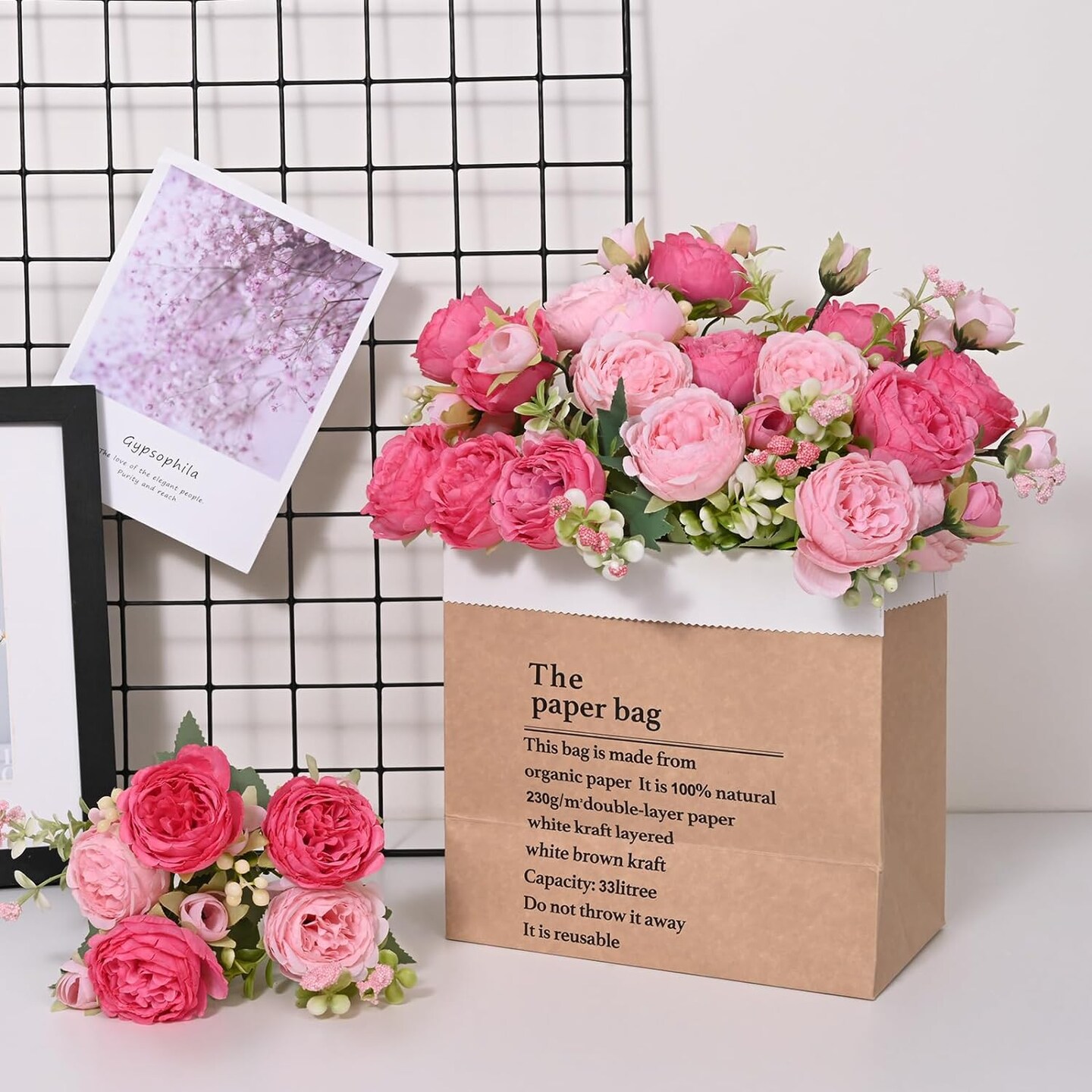 2 Packs Peonies Artificial Flowers, Mixed Pink Artificial Peonies, Silk Peonies Flowers Fake Peonies Artificial Flowers Peonies Bouquet for Centerpiece Table Wedding Party Home Decor