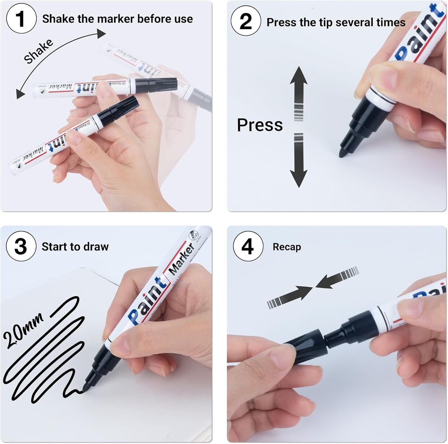 Black Paint Pen Permanent Marker Waterproof -4 Black paint markers,paint marker for Metal,Rocks,Wood,Plastic,Tire,Glass,Fabric,label,Medium Tip,Oil Based Markers Pens Permanent