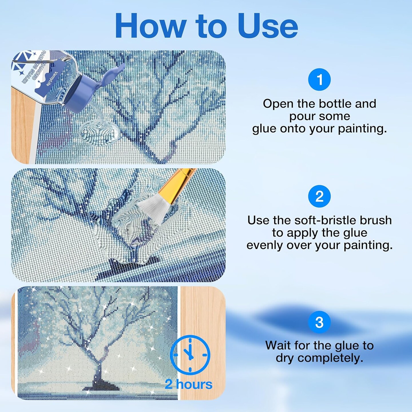 Diamond Painting Sealer & Glue Kit with Brush – 2x125mL for 5D Art