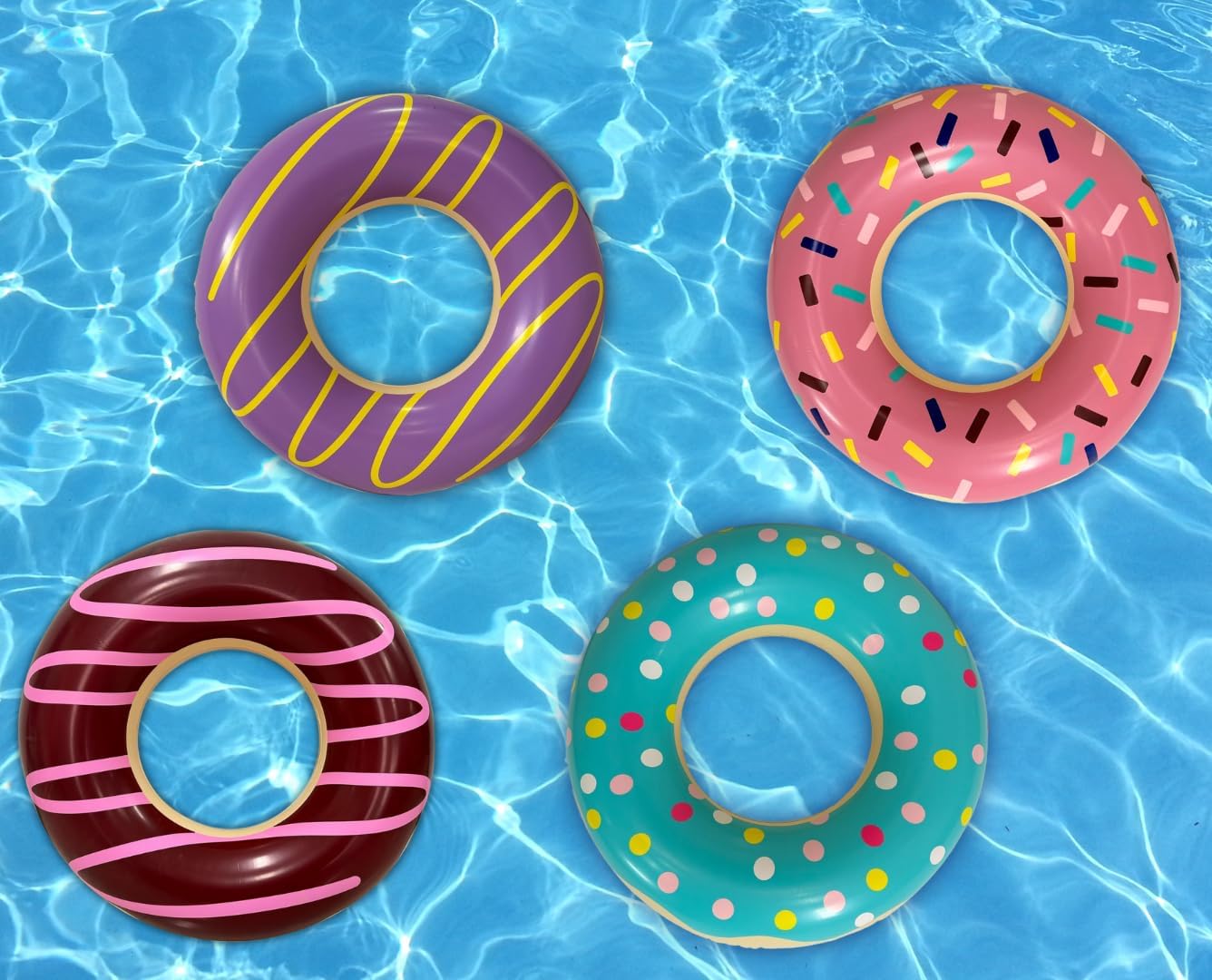 4E's Novelty 4 Pack Pool Floats – 30"" Donut Pool Floaties for Adults & Kids for Summer Party & Photo Booth Props